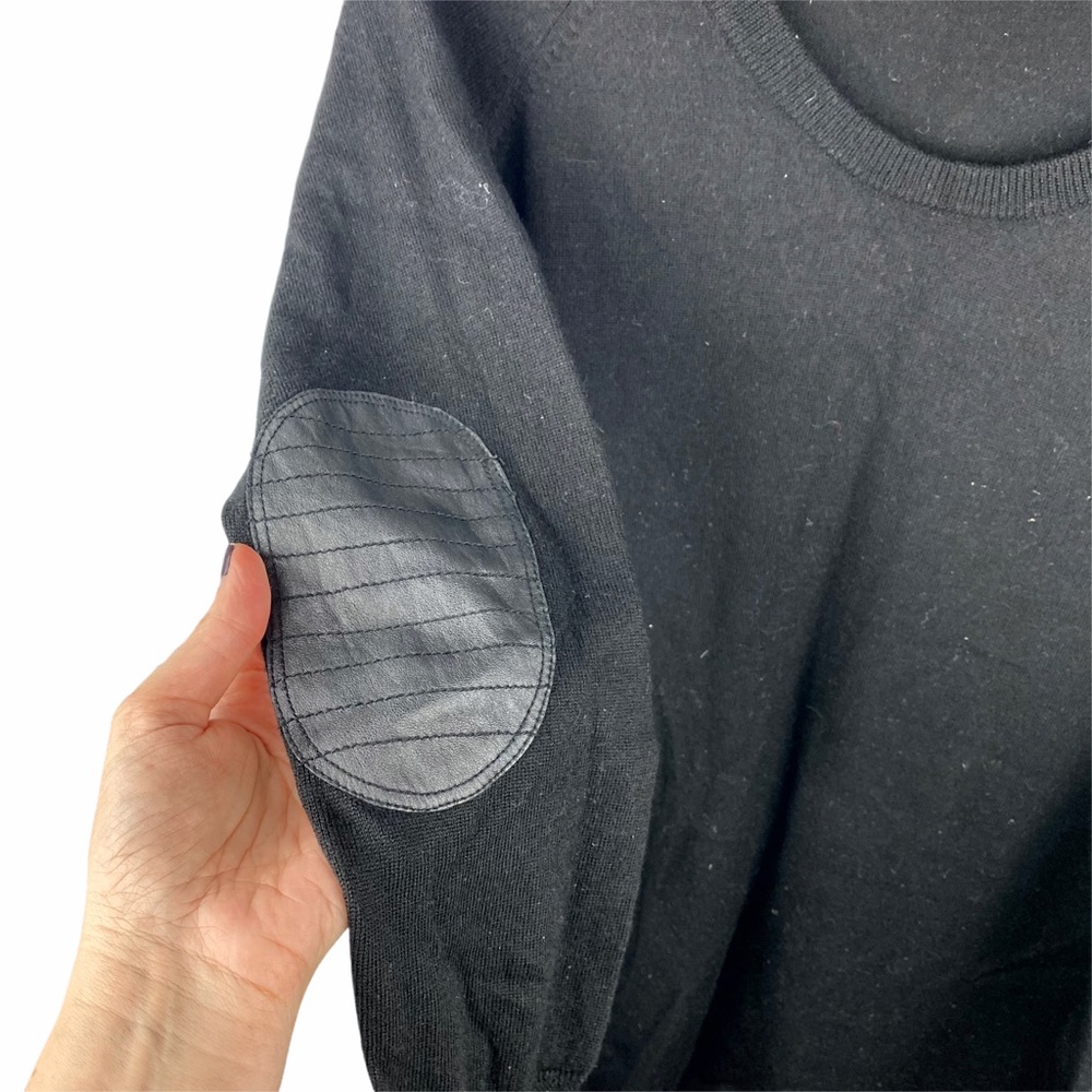 COS Black Sweater Dress Leather Elbow Patch Belt Medium - Picture 3 of 3